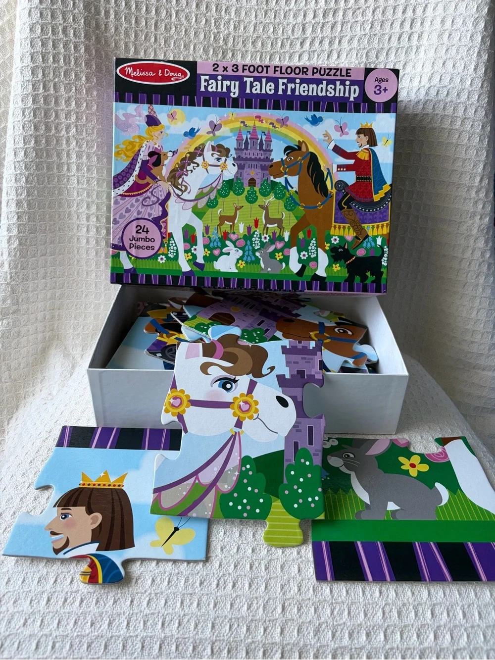 Melissa & Doug Fairy Tale Friendship Kids Floor Puzzle 24 Jumbo Pieces 2’X3’ EUC